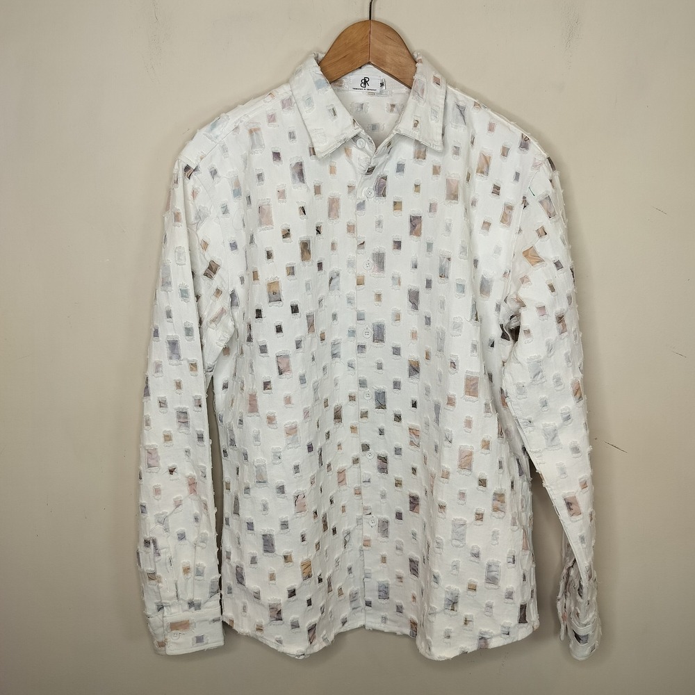 BR Bellezza Republic Button Up Shirt Medium Geometric Fray‎ Square